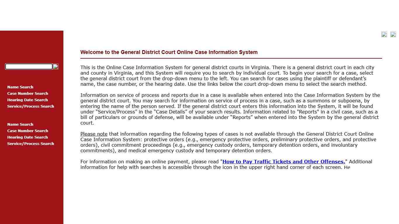 GENERAL DISTRICT COURT ONLINE CASE INFORMATION SYSTEM