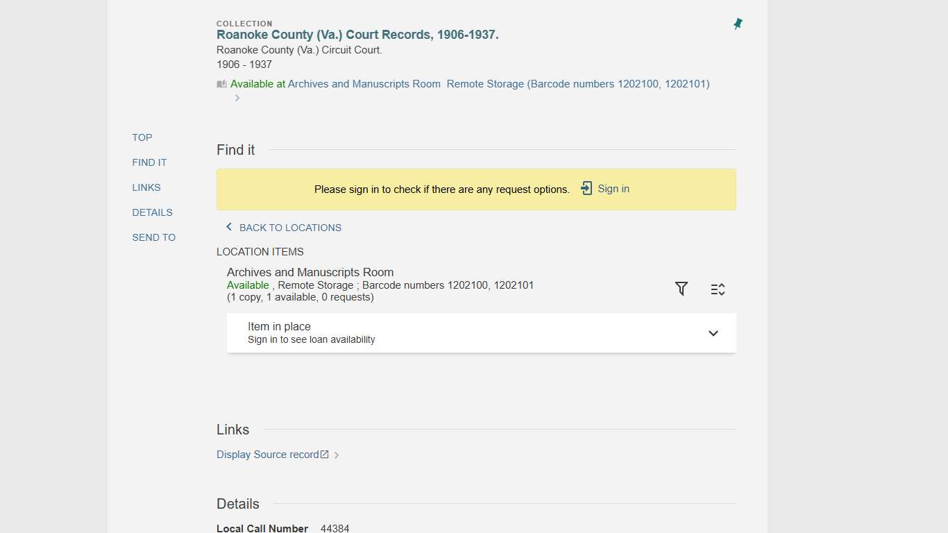 Roanoke County (Va.) Court Records, 1906-1937. - Library of Virginia